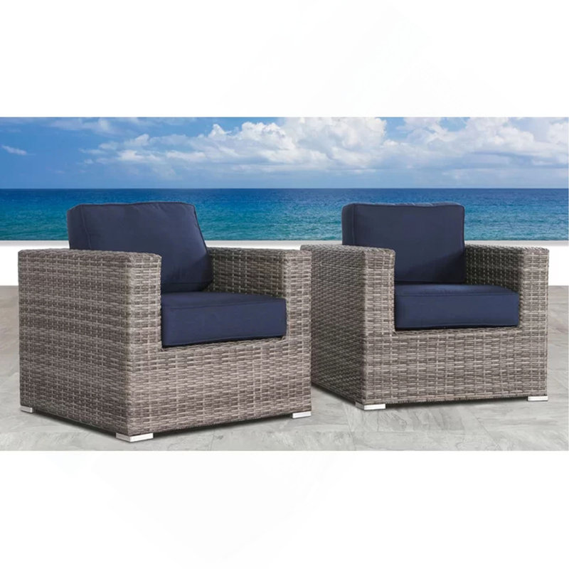 Fauteuil club en osier Sunbrella Gris, 2, Marine, Gris brun