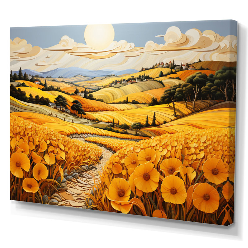 Countryside Yellow Fields Patchwork III - Modern Wall Art Living Room, H 24 po x l 32 po x P 1 po, Toile tendue