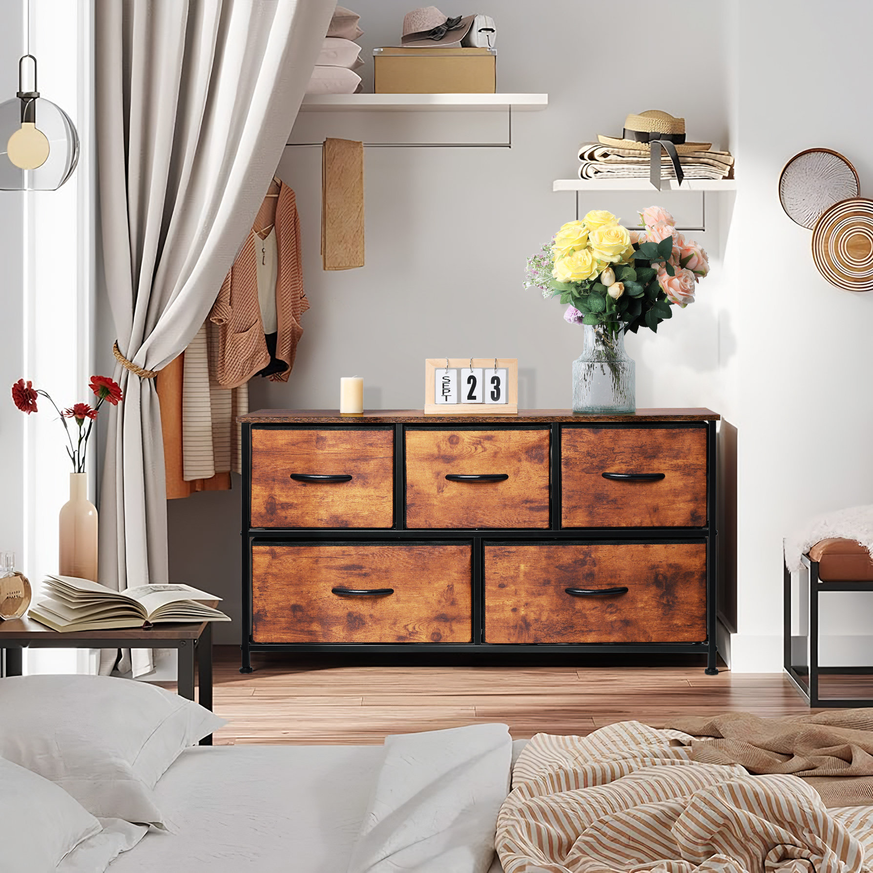 17 Stories Commode 5 tiroirs pour 17 chambres à coucher, large commode ...