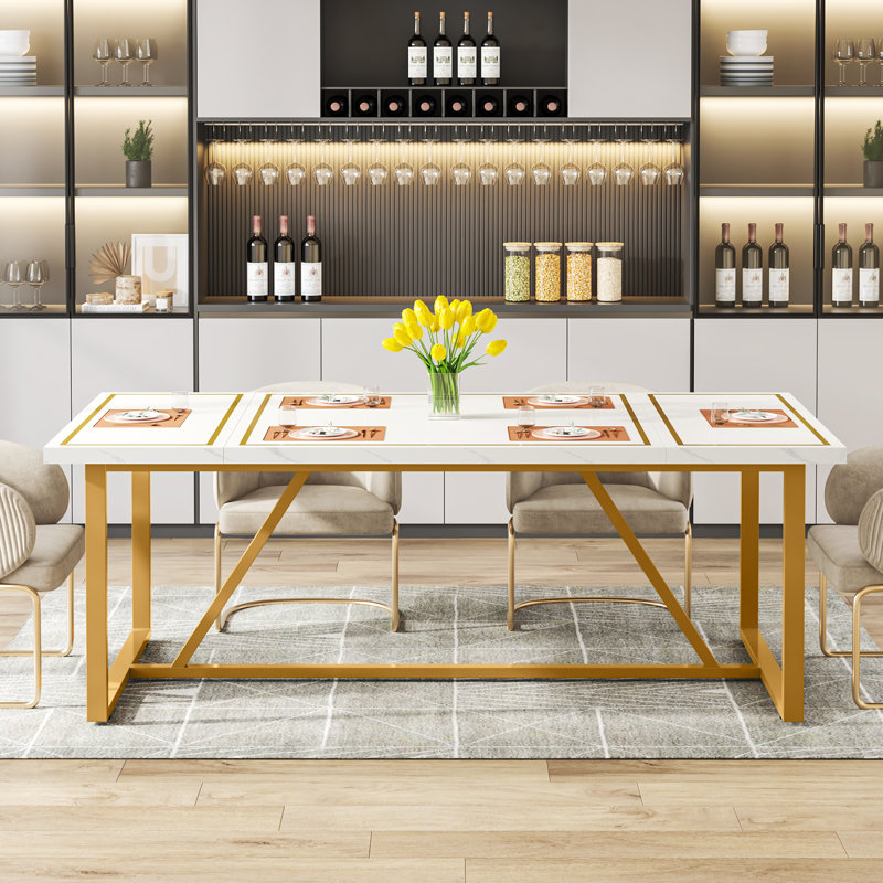 Waltraude Metal Base Dining Table, White, Gold