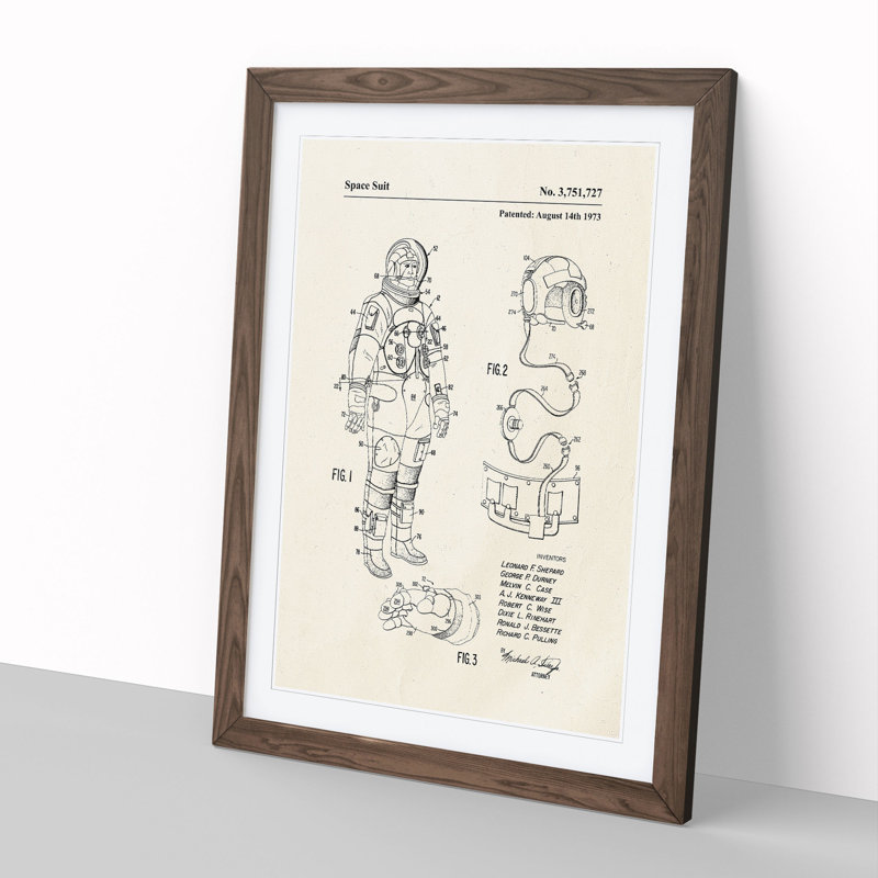 Space Suit Patent - Single Picture Frame Print on Wood, Walnut Framed, 65cm H x 48cm W x 2cm D