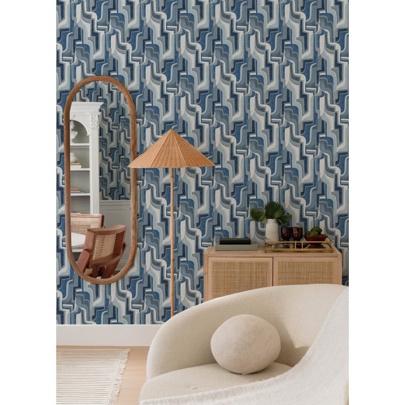 Tulum Khaki Surreal Shapes Wallpaper, Blue