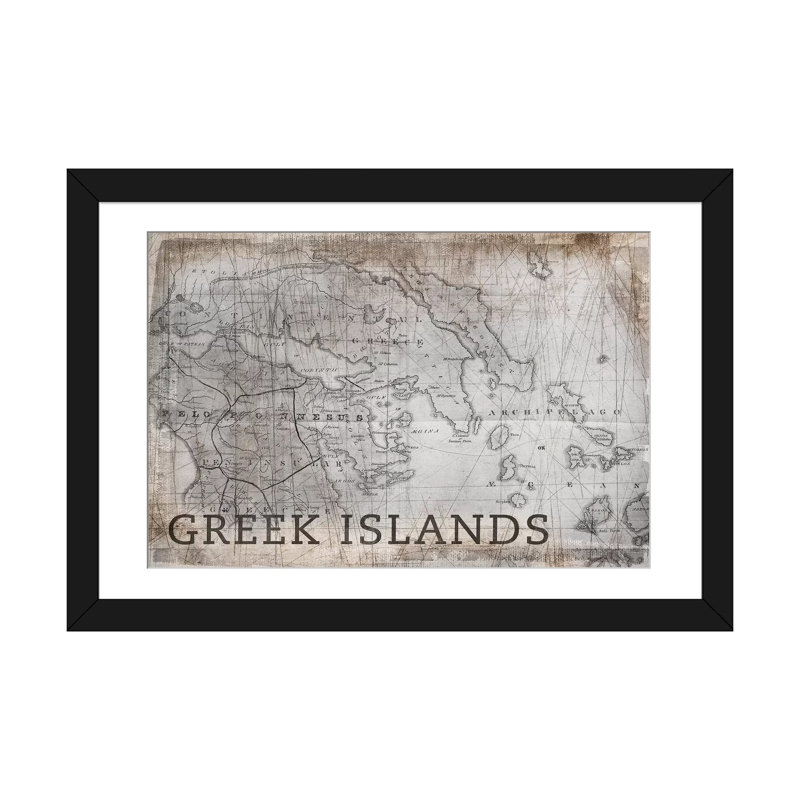 Carte des îles grecques, rétro par PI Galerie - Estampe numérique sur toile tendue avec châssis, H 16 po x l 24 po x P 1 po