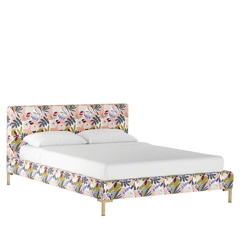 Lit plateforme tapissier, Grand, Gold, Shibori Stripe Grey