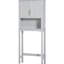Organisateur de salle de bain moderne au-dessus de la toilette en gris, avec tablette réglable et armoire ouverte pour un rangement optimal - vernis à ongles intérieur