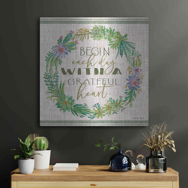 «Grateful Heart Succulent Wreath» par Cindy Jacobs, art mural en métal, H 24 po x l 24 po