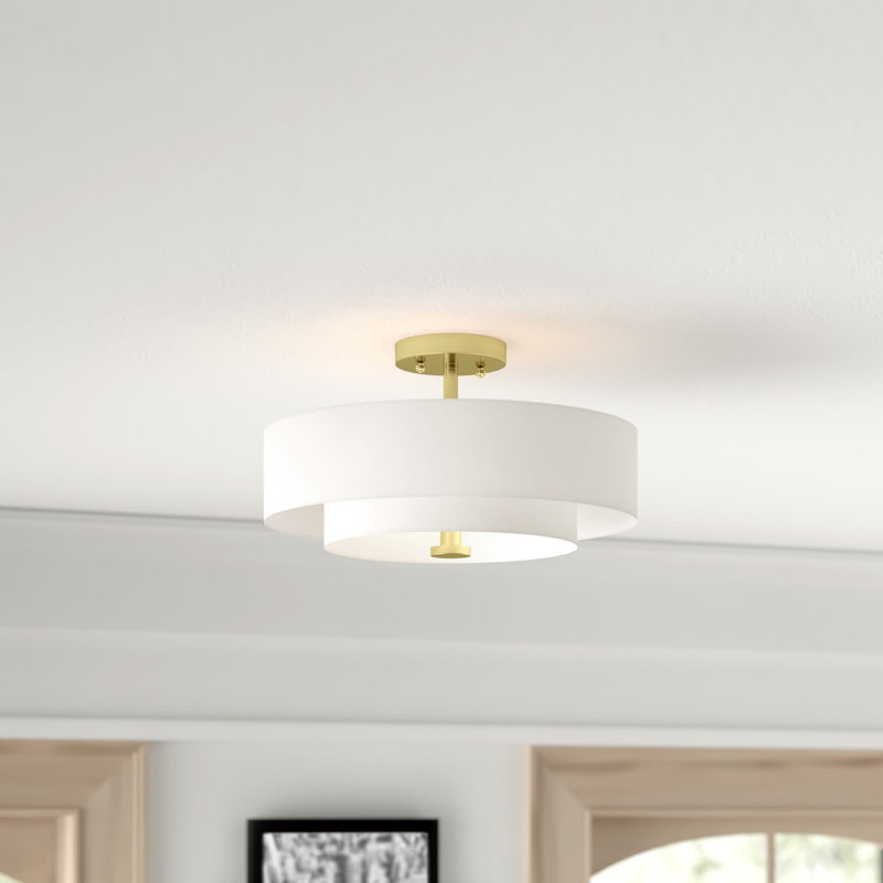 Betel Fabric Semi Flush Mount, Satin Brass