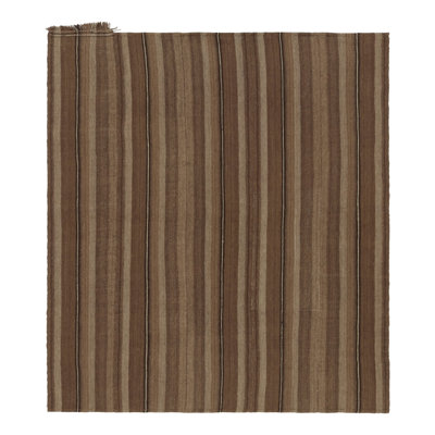 Vintage Palas Bidjari  Square Kilim, Brown Geometric Stripe - Rug & Kilim
