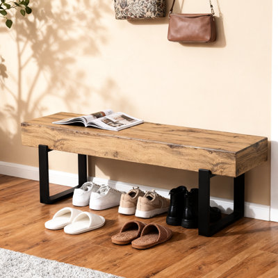Banc de 59 po pour la chambre à coucher, banc de table de cuisine et porte d'entrée, design minimaliste moderne, pieds en métal robustes, assemblage facile avec glissière