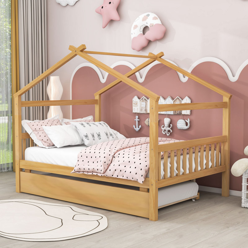 Prana Platform Bed with Twin Trundle, Full / Double, Natural