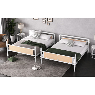 Lit superposé simple au-dessus de style industriel blanc TG, barrières de sécurité, surface en métal lisse, rangement sous le lit de 8,1 po, capacité de poids détachable à 3 marches de 300 lb, garde-corps de 15,9 po, bois rétro et décor doré