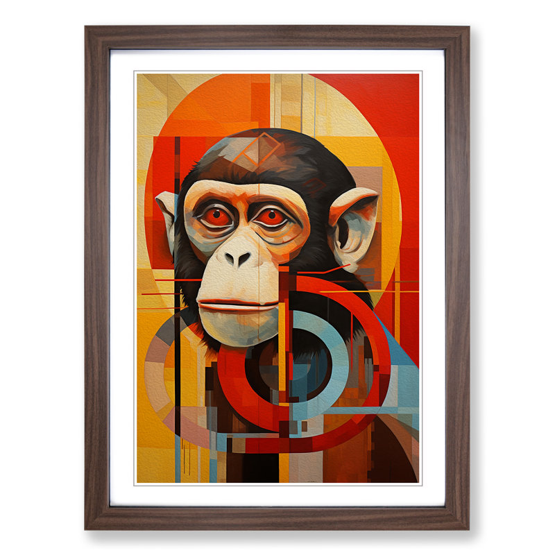 XYZ-FRM-V1223-4530 Monkey Constructivism - Single Picture Frame Print on Wood, Walnut , 34cm H x 25cm W x 2cm D