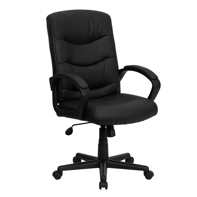 Ergonomic Black LeatherSoft Swivel Task Chair with Lumbar Support