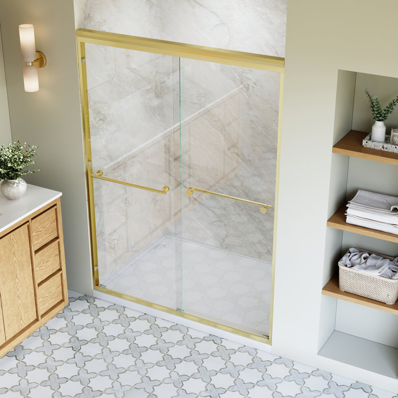  50-54"Wx 72" H Framed Sliding Shower Door with  1/4 inch(6mm) Clear Tempered Glass and Dual Handles,Brushed Gold