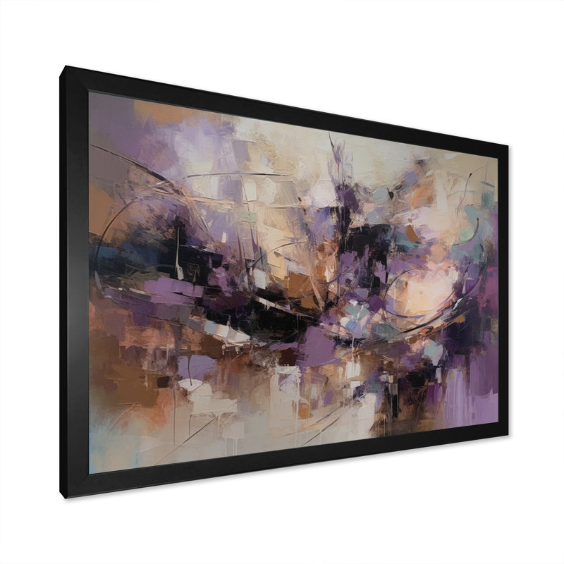 Mauve Minimalims Enchantment - art mural abstrait en marbre pour le salon, Cadre photo unique, Noir