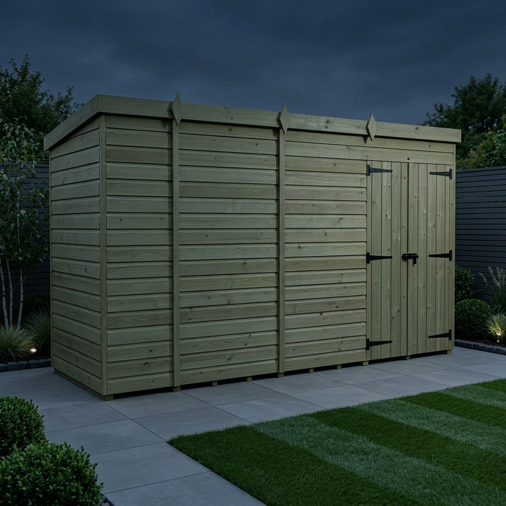 Total Sheds 14ft x 5ft Pent Garden Shed - Double Door - No Windows - Pressure Treated Timber - UK Manufactured