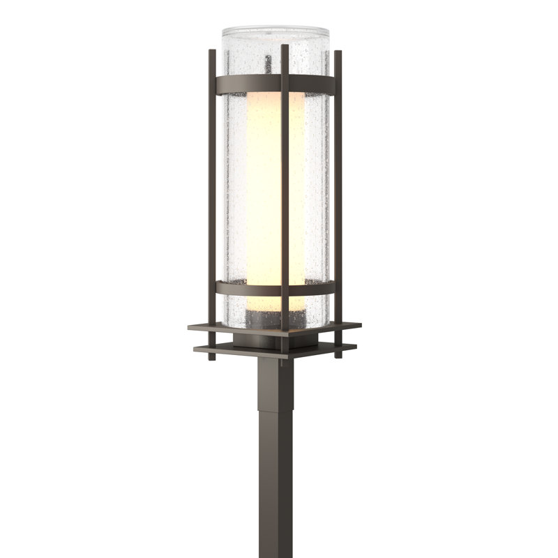 Lampadaire torche pour l'extérieur - Opale et verre bullé, Fumée côtière foncée