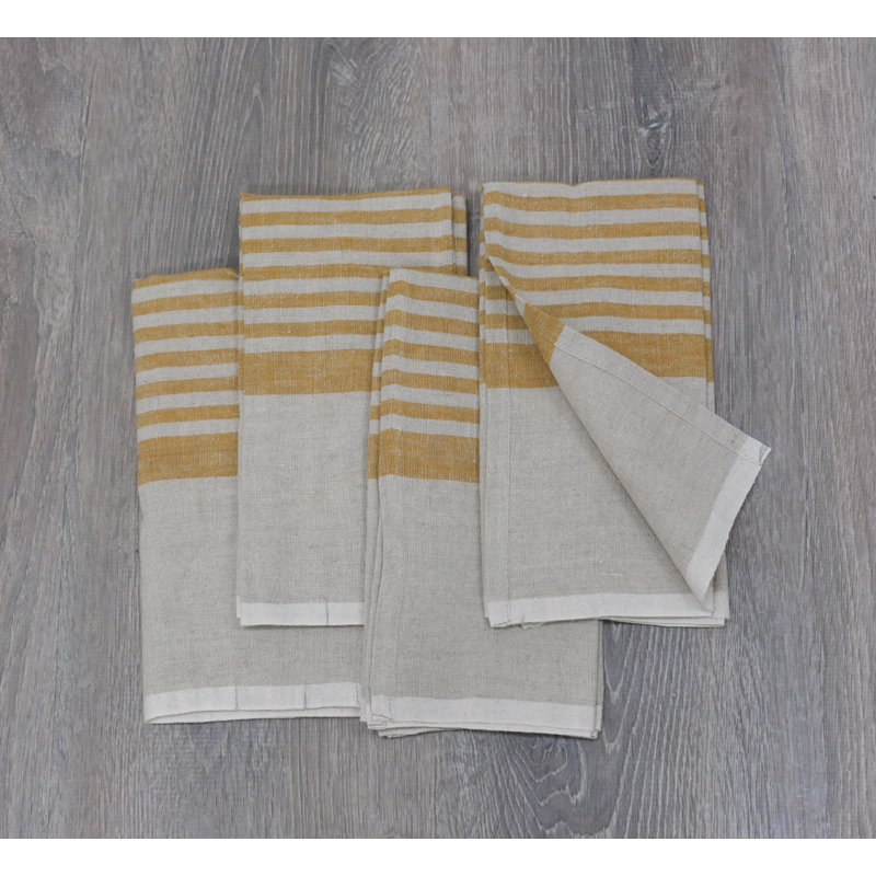 Camargo Striped Square Napkin, Natural/Mustard