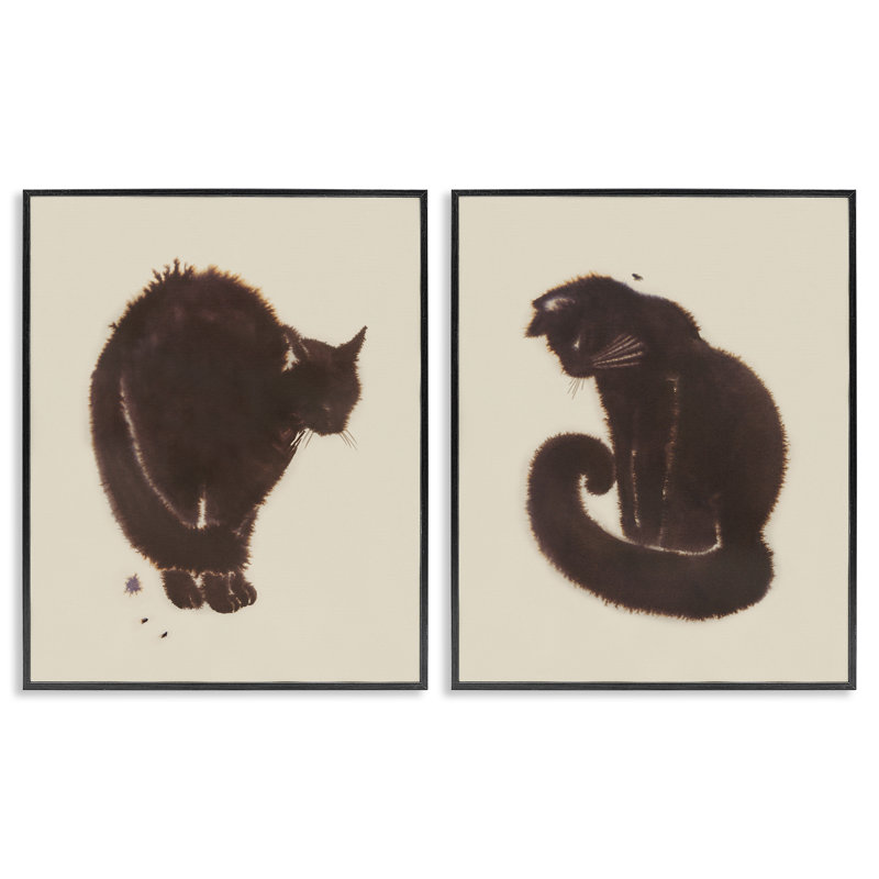  «Simple Cats on Beige», ensemble de 2 giclées par Grace Popp, H 14 po x l 11 po, Giclée encadrée noir minuit