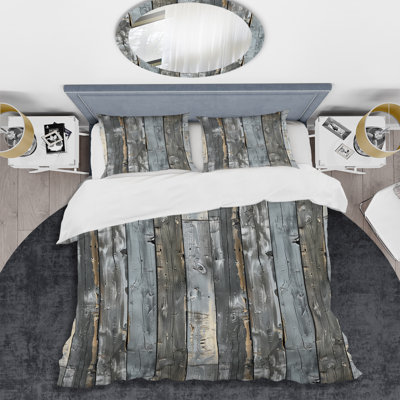 Grey Distressed Wood - Transitional Duvet Cover Set
