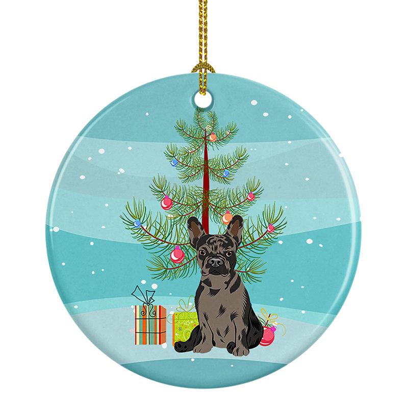 Ornement en céramique de Noël bouledogue français, Bouledogue français chocolat