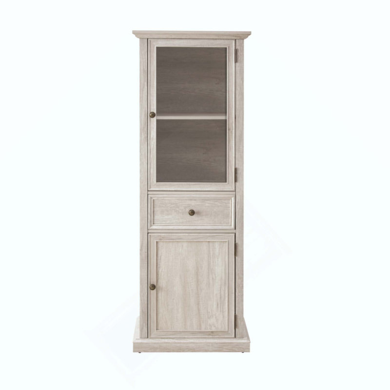 Modern Tall Storage Cabinet With Glass Doors & Shelves - Versatile Freestanding Sideboard With Drawer For Living Room, Kitchen, Dining Room, & Office