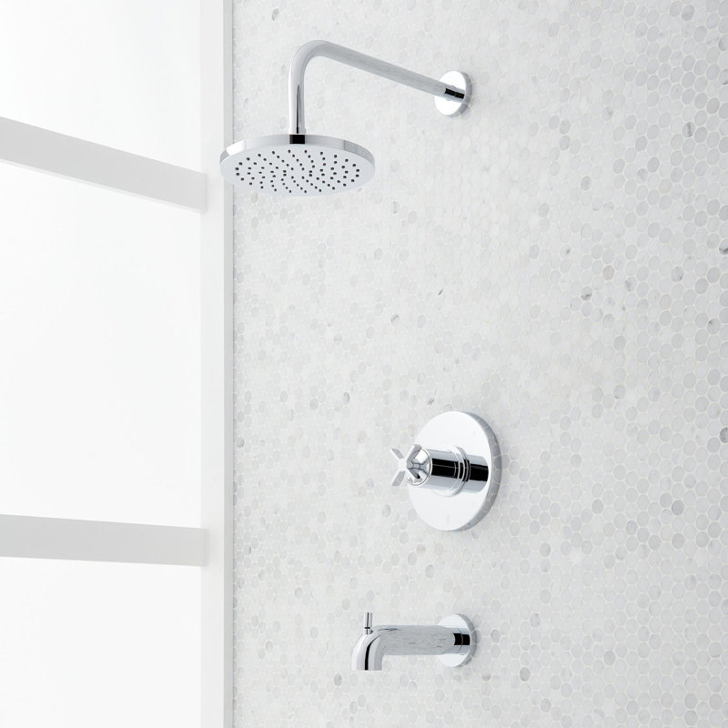Vassor Pressure Balance Tub and Shower System - Brushed Gold, Chrome