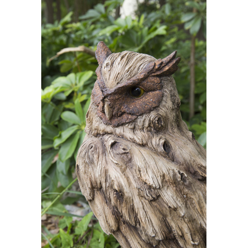 Driftwood Eagle Owl On Stump Statue