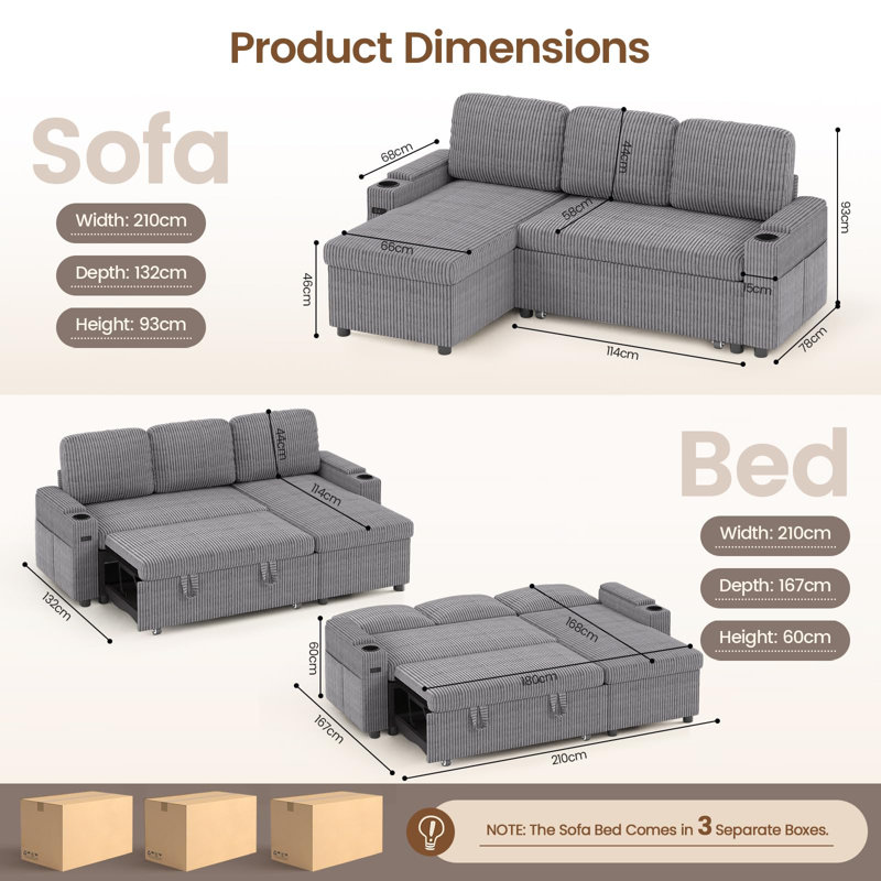 3 Seater Sofa & Chaise, Grey Velvet