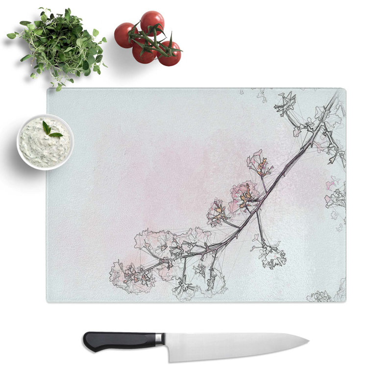 Tempered Glass Blossom Cherry Tree Chopping Board, 39 cm W x 28.5 cm L