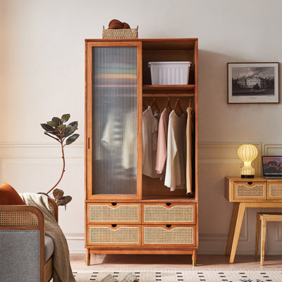 Simple Solid Wood Rattan Wardrobe