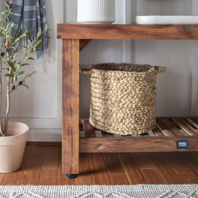 Acacia Wood Farmhouse Console Table with Lower Slat Shelf
