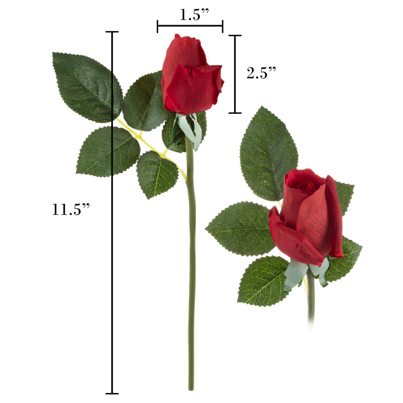Rose Artificial Flowers - 24Pc Real Touch 11.5-Inch Fake Flower Set with Stems, Red