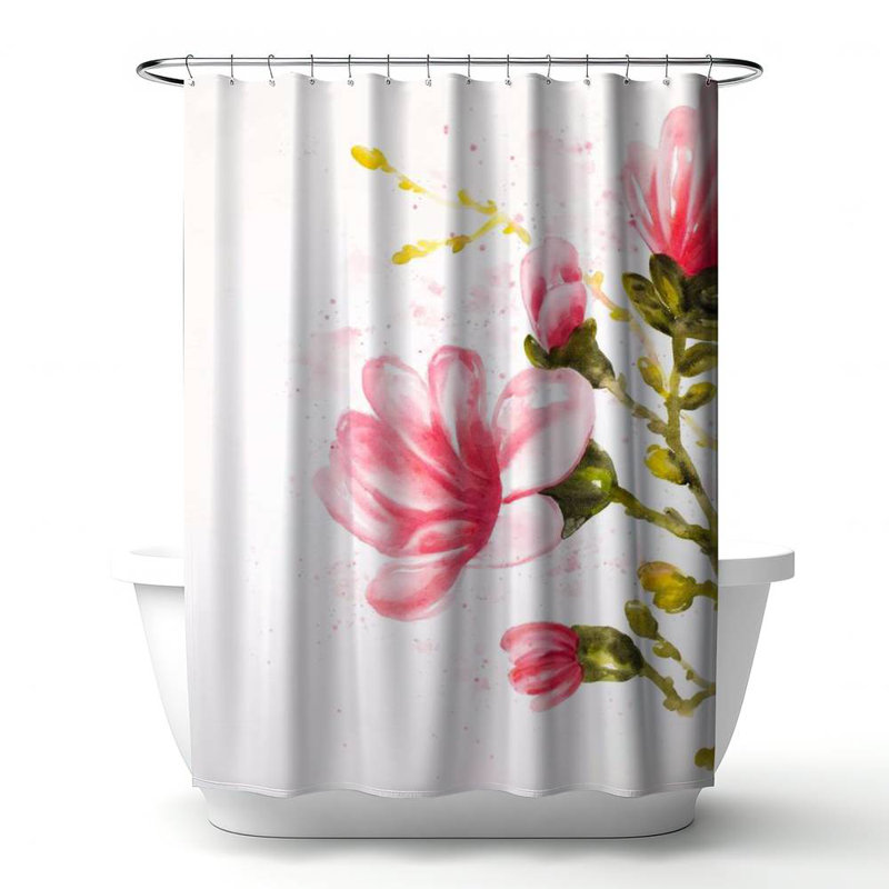 Floral – Polyester Shower Curtain, Dye Sublimation Print, 71" W × 74" L