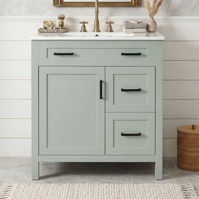Meuble-lavabo de salle de bain avec lavabo en céramique, tiroirs et tablette réglable