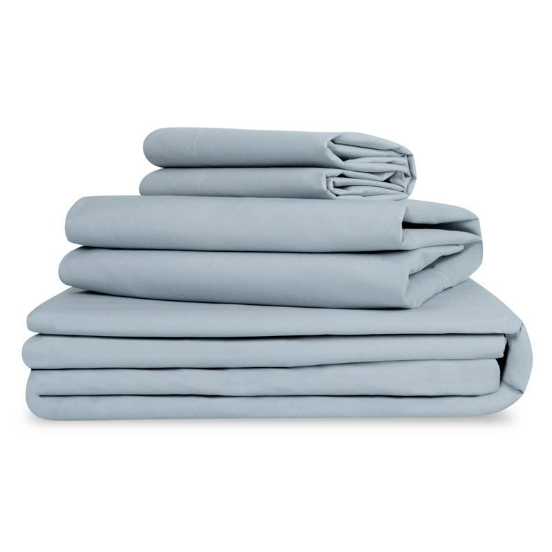 Ensemble de draps 100% coton biologique 100% percale certifié GOTS, ultra doux et soyeux, évacuant l'humidité, Bleu clair