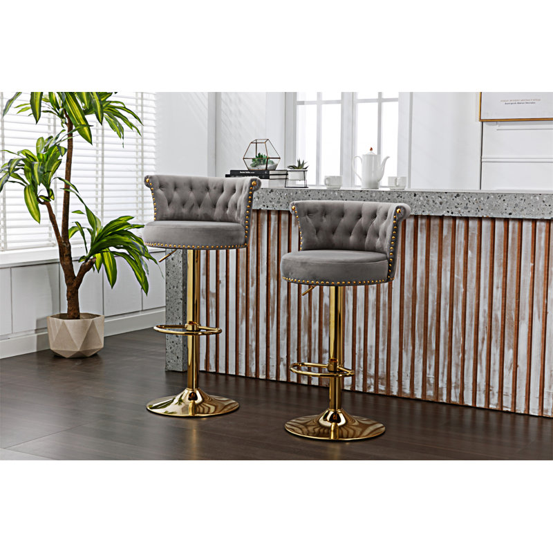 Ensemble de 2 tabourets de bar pivotants réglables à hauteur de comptoir avec repose-pieds pour la cuisine, Gris