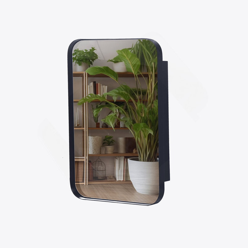 Armoire à pharmacie encastrée en métal noir 16 x 24 po avec miroir, H 23,65 po x l 15,79 po x P 4,77 po, Noir mat