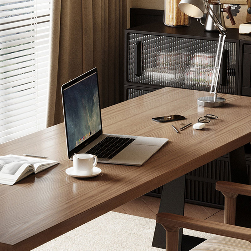 Brown Rectangular Solid Wood desk, 29.53" H x 94.49" W x  23.62" D