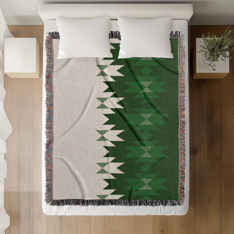 Couverture en mélange de coton Shako South Western, L 80 po x l 60 po, Vert / blanc cassé