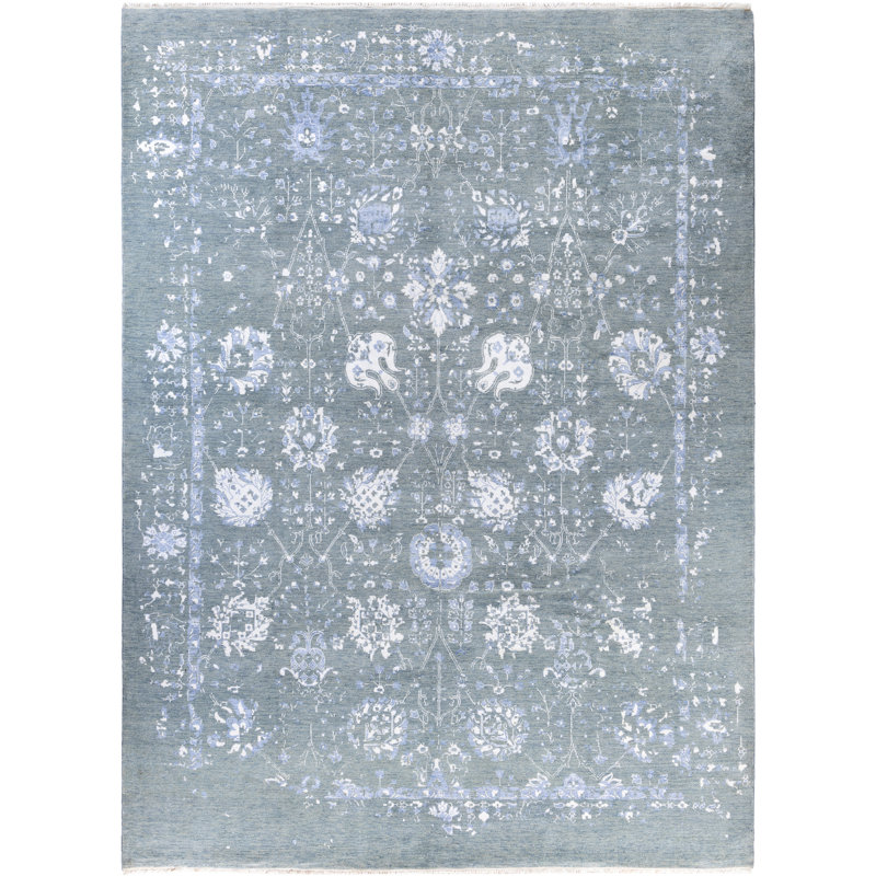 Tapis unique noué à la main de conception unique - vert de 9 pi 0 po x 12 pi 3 po Leonard