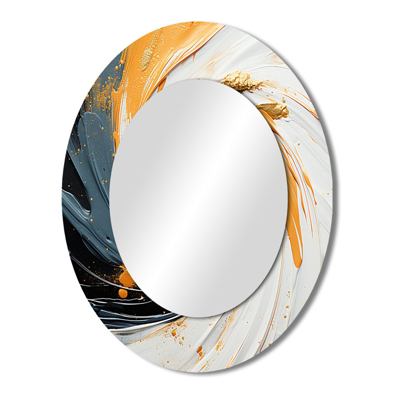 Radiant Revolve Orange Spiral - Miroir mural ovale orange moderne, 43 po x 33 po