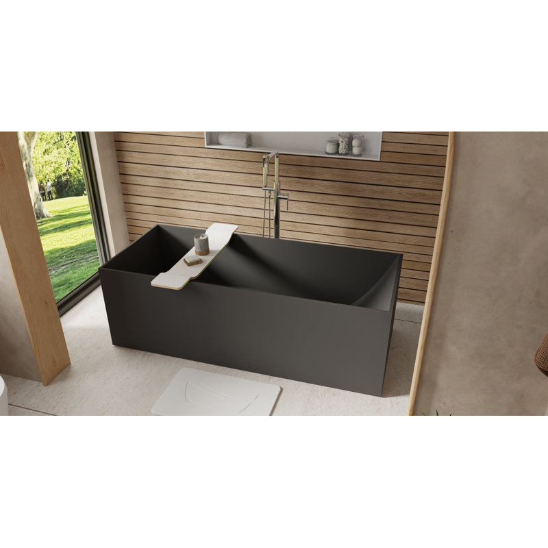 Baignoire autoportante en résine de trempage avec trop-plein et drain 66,5 po x 28,3 po Badeloft BW-06-XL-MBLK, Matte Black