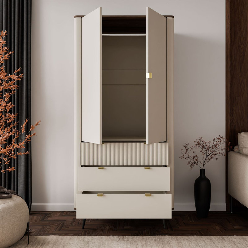 2 Door Wardrobe, cashmere / walnut
