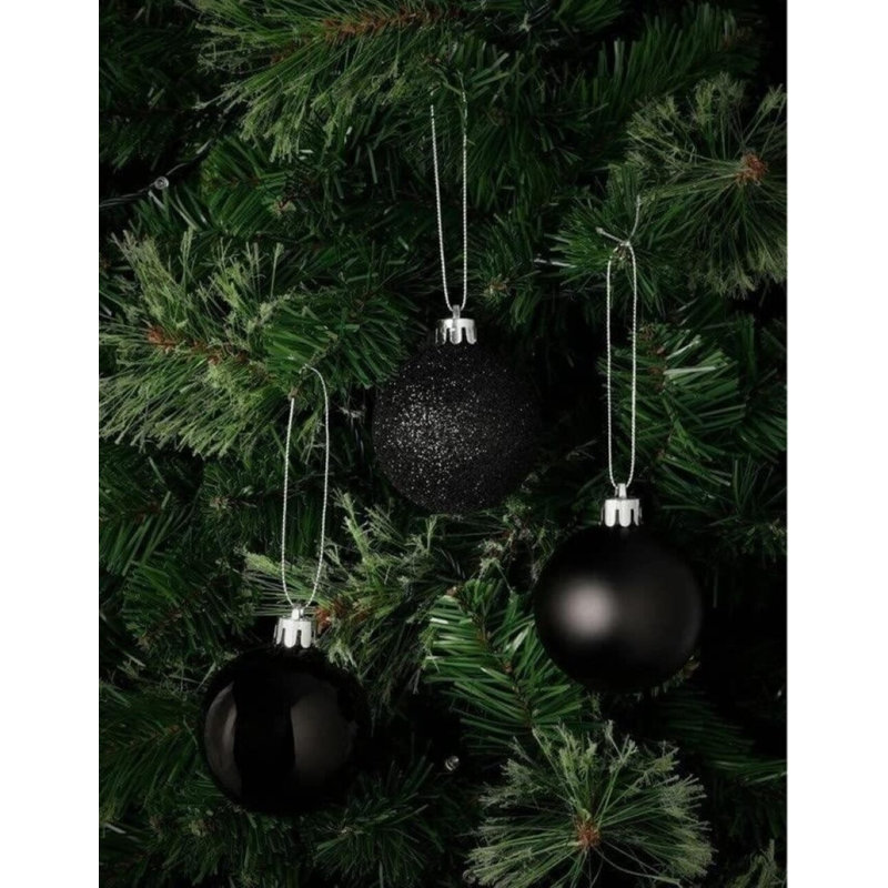 10cm Pack of 6 Shatterproof Christmas Baubles for Tree and Home Decorations, 6cm H x 6cm W x 6cm D, Black