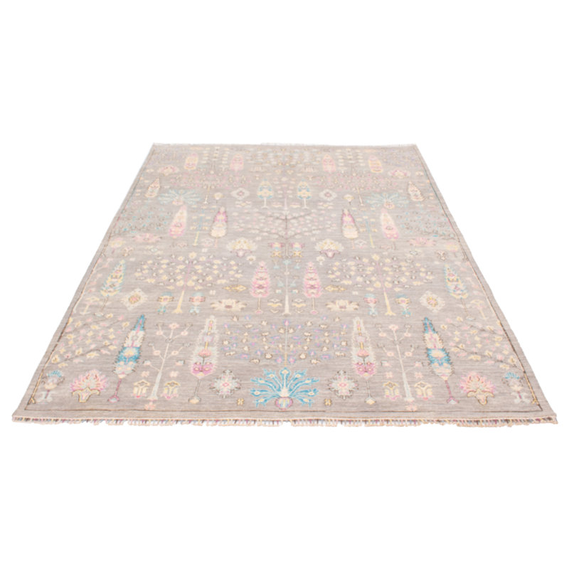 Tapis unique en laine noué à la main de style nouvel âge de 8 pi 11 po x 12 pi 2 po Weigle en gris / bleu / rose