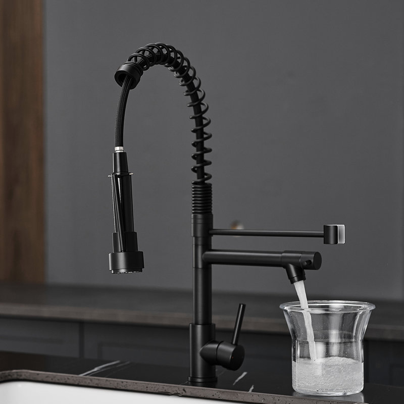 Stainless Steel Kitchen Sink Faucet With Pull-Down Spray Head, Black, Single Lever, And Stylish Design Black Pull Down , 360 Rotation, Handle, To Fingerprints Corrosion