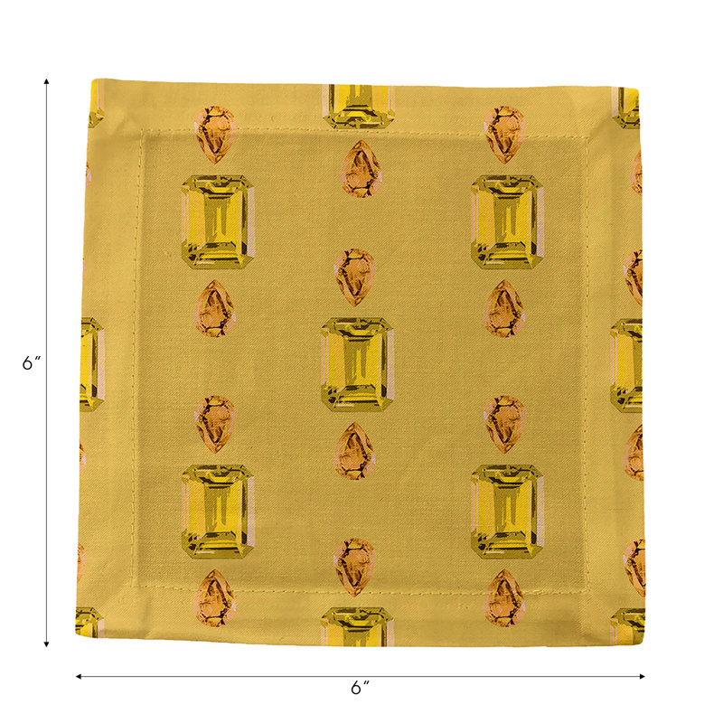Gem Citrines And Sapphires Cotton Sateen Cocktail Napkins, Gold