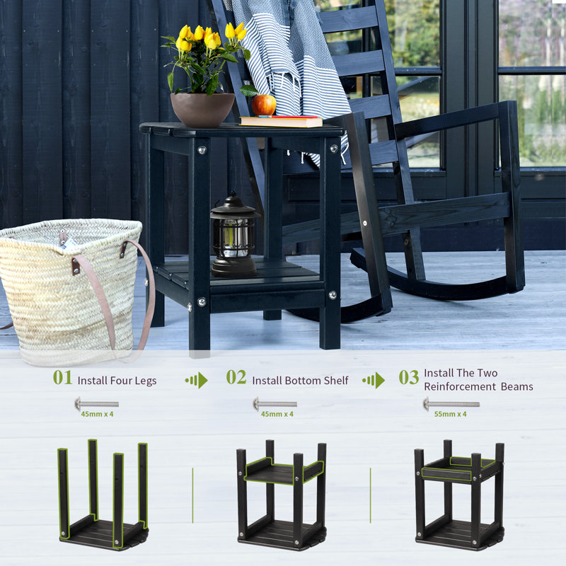 Bonpas Rectangular Outdoor Side Table, Black