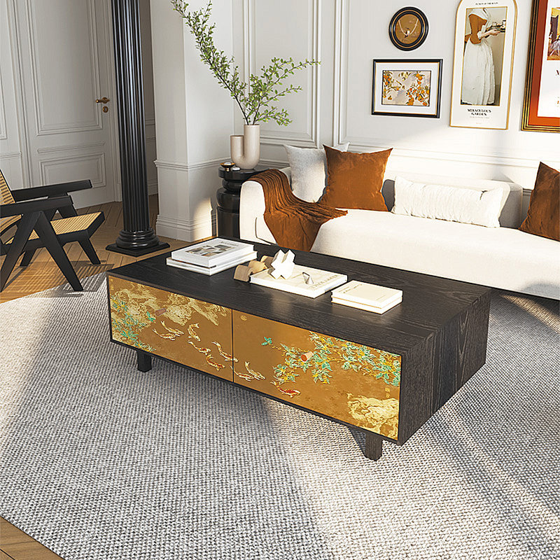 Table basse avec rangement peint français rétro, Noir